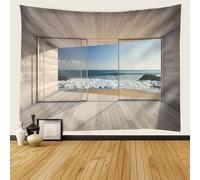 Tapisserie Murales, Paysage de Porte et de Plage Tapisserie Murale en Tissu pour Salon Chambre à Coucher, 300x256cm