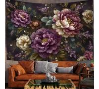 Tapisserie Murales Pivoines Roses, 230x180 cm Tenture Murale Peinture À L'Huile De Fleurs Vintage Tapisserie Murale Tissu pour la Décoration de Chambre à Coucher, Décorations Murales, Nappes - Brun