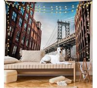 Tapisserie Murales Pont de Brooklyn Tenture Murale Architecture de Style Européen Tapestry 3D Tapisserie Decoration Murale pour Maison Salon Chambre 230x180 cm 3142-GT