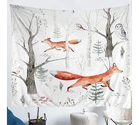 Tapisserie Murales Renard Tenture Murale Forêt de Dessin Animé Tapisserie 3D Renard Tapisserie Decoration 150x200 cm Tapisserie Tenture Murale pour Salon Chambre