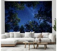 Tapisserie Murales, Tenture Murale Paysages naturels Ciel étoilé au-dessus de la forêt, 150x200cm Tapisserie Murale Tissu, pour la Décoration de Chambre à Coucher, Décorations Murales,Bleu foncé