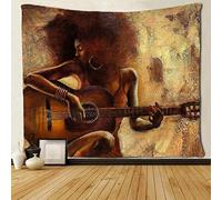Tapisserie muralesLes femmes afro-américaines jouent les tapisseries de guitare noir Art tenture murale jeter la nappe psychédélique aesthetic decoration 150x200cm/59 * 79inches