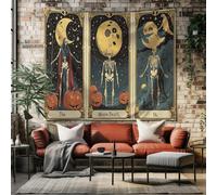 Tapisserie Mystique Squelette Grande Tenture Murale, Décoration Divination Carte pour Méditation, Chambre, Salon Tissu Mural Esthétique 150x130 cm