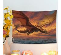Tapisserie orange dragon, coucher de soleil, art mural fantastique pour décoration d'intérieur bohème, tapisserie mystique esthétique pour chambre à coucher, salon, bureau 101,6 x 76,2 cm