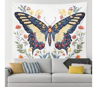 Tapisserie Papillon Fleur Marine Jaune Floraison Printemps Été Esthétique Tapisserie Murale Coloré Tapisseries Moderne Tapestry Pour Maison Fête Dortoir 130X152CM