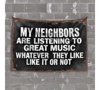 Tapisserie personnalisée pour décoration de bar sportive avec inscription « My Neighbors Are Listening To Great Music Like It Or Not » (100 x 150 cm)