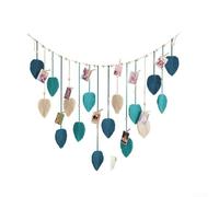 Tapisserie photo feuille bohème en corde de coton avec 10 clips pour accrocher des photos et décoration murale (bleu)