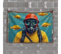 Tapisserie pour chambre à coucher, explorateur sous-marin avec poisson doré, décorations pour chambre à coucher, règles de grotte (75 x 100 cm)