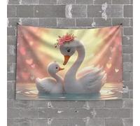 Tapisserie pour décoration d'intérieur Men Love In The Water : A Swan Family'S Heartwarming Scene Tapisserie Décoration de chambre à coucher pour garçons (75 x 100 cm)