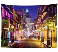 Tapisserie Pubs Et Bars De Bourbon Street À La Nouvelle-Orléans Avec Néons Dans Le Quartier Français De La Nouvelle-Orléans, États-Unis Moderne Tenture Murale Tapisseries Pour 130X152CM