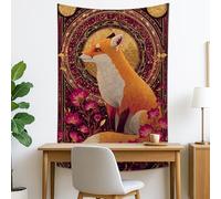 Tapisserie renard et floral orange, suspension murale mystique pour l'automne, décoration esthétique pour chambre à coucher, salon, dortoir, 101,6 x 152,4 cm