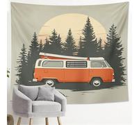 Tapisserie rétro van forêt orange aventure van art décoration d'été voyage route décoration parfaite pour salon, chambre à coucher, dortoir 152,4 x 203,2 cm