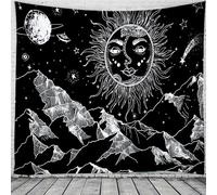Tapisserie Soleil Et Lune Noir Et Blanc Dieu Brûlant Du Soleil Avec Des Étoiles Tapisserie Psychédélique Pour Chambre Salon Décoration (150 x 130 cm,Couleur 5)