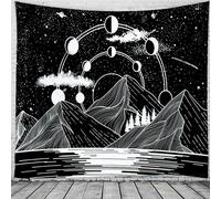 Tapisserie Soleil Et Lune Noir Et Blanc Dieu Brûlant Du Soleil Avec Des Étoiles Tapisserie Psychédélique Pour Chambre Salon Décoration (230 x 180 cm,Couleur 4)