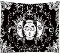 Tapisserie Soleil Et Lune Noir Et Blanc Dieu Brûlant Du Soleil Avec Des Étoiles Tapisserie Psychédélique Pour Chambre Salon Décoration (200 x 150 cm,Couleur 6)