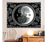 Tapisserie Soleil Et Lune Noir Et Blanc Dieu Brûlant Du Soleil Avec Des Étoiles Tapisserie Psychédélique Pour Chambre Salon Décoration (200 x 150 cm,Couleur 1)