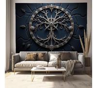 Tapisserie Symbole Circulaire Branche D'Arbre Tapisserie Tenture Murale Boussole Rétro Couverture Murales Tissu D'Impression Rectangulaire pour Maison Salon Chambre Dortoir - 150x130 cm, Bleu Marine