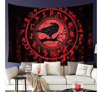 Tapisserie Symboles Textuels Des Runes D'Oiseaux Vikings Et Des Pirates Nordiques Tenture Murale Personnalisée Couvre-Lit, Pour Chambre À Coucher, Dortoir, Fête, 73x95cm
