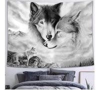 Tapisserie Tenture murale Animal sauvage couple de loups Impression numérique Polyester 200x150cm Personnalisable