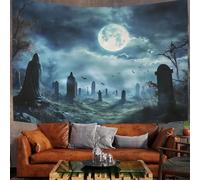 Tapisserie Tenture Murale Cimetière D'Halloween Tapisserie Murales Cimetières Et Fantômes Décoration Murale en Tissu pour la Chambre à Coucher Le Salon Le dortoir, Gris, 150x130 cm