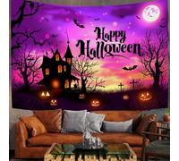 Tapisserie Tenture Murale Forêt D'Halloween Tapisserie Murales Maison Hantée Du Cimetière De Dessins Animés Décoration Murale en Tissu pour la Chambre à Coucher Le Salon Le dortoir, Violet, 100x75 cm