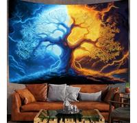 Tapisserie Tenture Murale Illustration D'Arbre De Style Fantastique Tapisserie Murales Yin Yang Décoration Murale en Tissu pour la Chambre à Coucher Le Salon Le dortoir, Couleur Orange, 230 x 180 cm