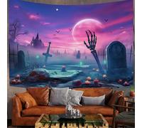 Tapisserie Tenture Murale Thème D'Halloween Tapisserie Murales Main Squelette Du Cimetière Décoration Murale en Tissu pour la Chambre à Coucher Le Salon Le dortoir, Violet,