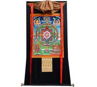 Tapisserie tibétaine Thangka Art - Mandala de la médecine Bouddha Thangka - Impression numérique haute résolution et double couche encadrée à la main - Tapisserie bouddhiste à suspendre - 119,4 x 81,3