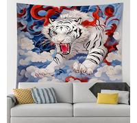 Tapisserie tigre blanc majestueux, art mural animal féroce pour salon, chambre à coucher, dortoir, textile de maison esthétique bohème, à suspendre sur le thème de la nature sauvage, 101,6 x 152,4 cm
