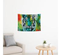Tapisserie tigre bleu vert vif, art mural abstrait coloré, décoration bohème contemporaine pour salon, chambre, dortoir, parfaite pour les célébrations saisonnières 101,6 x 76,2 cm