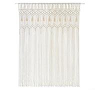 Tapisserie tissée en corde de coton naturel pour décoration de porte ou fenêtre avec motif bohème aéré pour n'importe quelle pièce (blanc)