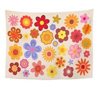 Tapisserie TOMPOP Vert 1960 Fleurs Vintage 60S 70S Orange Hippie D coration Murale pour Salon Chambre Dortoir 50x60 Pouces
