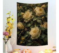 Tapisserie vintage avec roses blanches, élégante à suspendre au mur, décoration romantique pour salon, chambre à coucher, esthétique bohème 76,2 x 101,6 cm