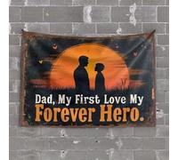 Tapisserie vintage pour décoration de bar avec inscription « Dad, My First Love, My Forever Hero » - Décoration extérieure amusante pour bar (75 x 100 cm)