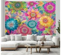 Tapisseries Art du mandala 1 Murale Fleurs en fleurs 2 Grande Tapisserie 3D Tapisserie Decoration 70x100cm Tapisseries Tenture Murale pour Salon Chambre bleu poudre