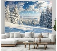 Tapisseries Pays des merveilles hivernales 1 Murale Pins dans la neige 2 Grande Tapisserie 3D Tapisserie Decoration 130x150cm Tapisseries Tenture Murale pour Salon Chambre blanc et bleu