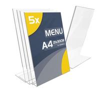 TAPKUA Présentoir Incliné A4 en Acrylique Transparent, Pack de 5 Pancartes en Plastique, Porte-affiches pour la Présentation de Menus, Brochures, Dépliants (5 Pièces - A4)