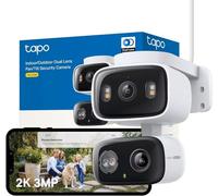 Tapo 2K+2K Camera Exterieur/Interieur 360° Double Objectif,C246D | Objectif motorisé Pan/Tilt avec suivi intelligent,WiFi,Vision nocturne couleur 12m,Détection IA gratuite,Résistance IP65
