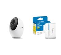 Tapo 4K Camera Intérieure WiFi 360° Reconnaissance IA Faciale Intégrée,C260 + Tapo Détecteur Ouverture Porte Fenêtre Connecté WiFi, Alarme Maison T110