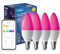 Tapo L430C Lot de 4 ampoules intelligentes, ampoules Alexa, E14, ampoule LED, 470 lumens maximum, intensité variable, changement de couleur, biorythme automatique, synchronisation de la musique
