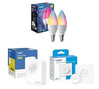 Tapo Pack Maison Connectée - Hub Intelligent H100 + Interrupteur Gradateur S200D + 2 Ampoules WiFi E14 L430C, Contrôle Vocal Alexa/Google, Lumière Multicolore et Scénarios Personnalisés