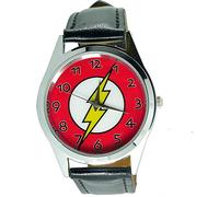 Taport® Bolt Thunder Electro Flash Slash montre à quartz Marvel Noir véritable bracelet en cuir + pile de rechange + sac cadeau gratuit