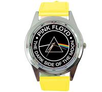 Taport® Dark Side Of The Moon à quartz rond Watch Jaune Véritable Bande de cuir + Gratuit batterie de rechange + Sac Cadeau Gratuit