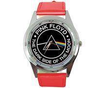 Taport® Dark Side Of The Moon à quartz ronde montre Bande en cuir véritable Rouge + Gratuit batterie de rechange + Sac Cadeau Gratuit