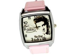 Taport® Elvis Presley montre carré à quartz rose véritable Bande de cuir + Gratuit batterie de rechange + Sac Cadeau Gratuit