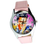 Taport® Elvis Presley montre ronde à quartz rose véritable Bande de cuir couleur Cadran + Gratuit batterie de rechange + Sac Cadeau Gratuit