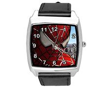 Taport® Montre à quartz avec bracelet en cuir noir pour les fans de Spiderman E1