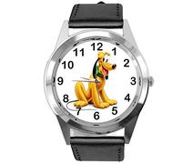 TAPORT® Montre à quartz motif Pluto de Disney, bracelet en cuir noir