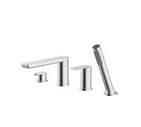 Taps de bain à 4 trous avec pomme de douche 360 ° Rotation 2 Mode Pont de baignoire montée Baignoire Doucheur Tap à levier unique, noir LWX