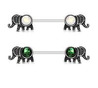 Tapsi´s Coolbodyart® Femme Tétons Haltère Piercing Mamelon Acier INOX Acier Chirurgical Éléphant avec Opale en Vert ou Blanc Aussi comme Sparset - 2 ´Ensemble